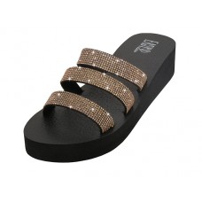 W522L-RG - Wholesale Women's "Easy USA" Rhinestone Upper Wedge Sandals (*Rose Gold Color)